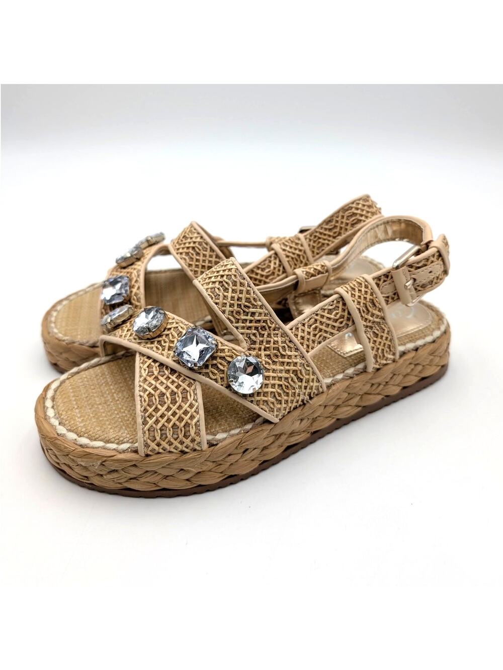 Circus NY by Sam Edelman Wrigley Platform Sandals Women's Raffia Size US7M EU37